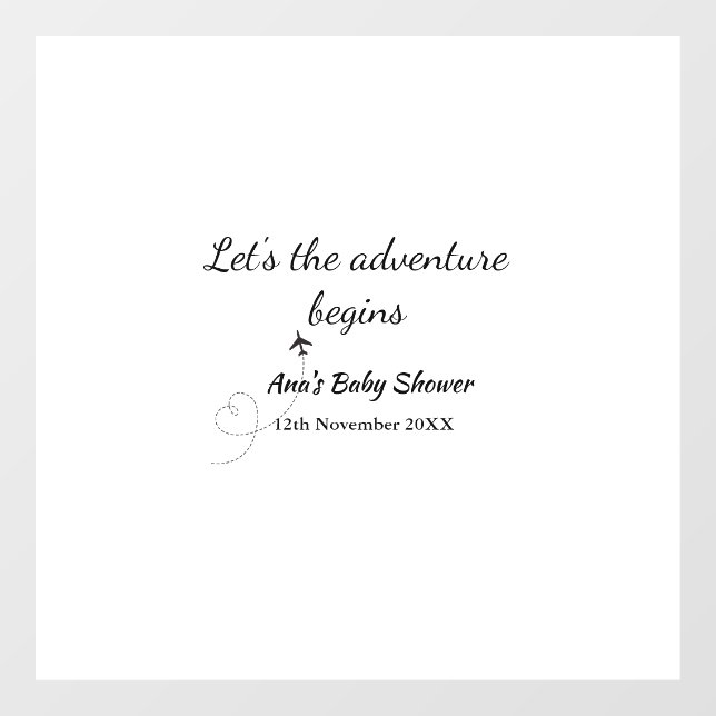 lets the adventure begins baby shower add name dat window cling (Sheet)
