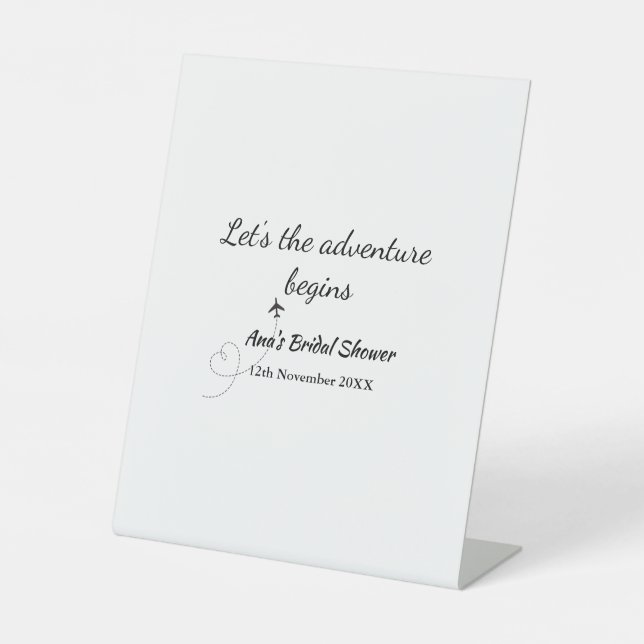 lets the adventure begins bridal shower add name d pedestal sign (Front)