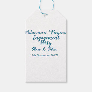 lets the adventure begins engagement party name da gift tags
