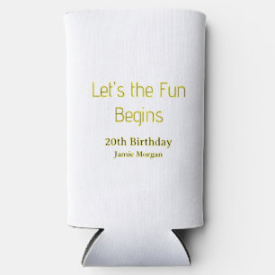 lets the fun begins 20th birthday yellow blue edit seltzer can cooler