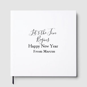 lets the fun begins happy new year name year simpl guest book