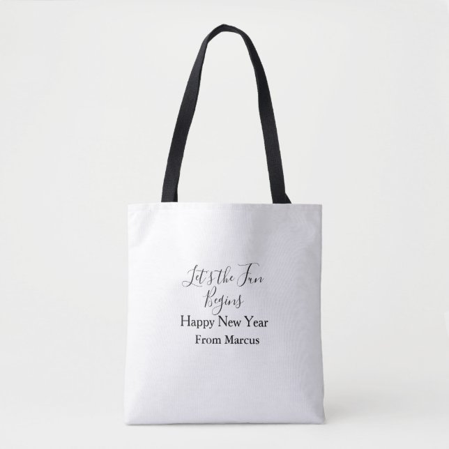 lets the fun begins happy new year name year simpl tote bag (Front)