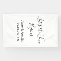 lets the fun begins wedding couple name date simpl