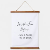lets the fun begins wedding couple name date simpl