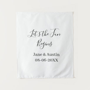 lets the fun begins wedding couple name date simpl tapestry