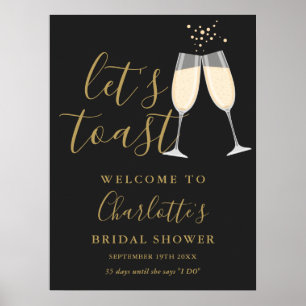 Let's Toast Bridal Shower Black Gold Welcome Sign