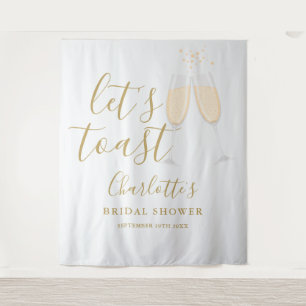 Let's Toast Bridal Shower Gold Backdrop Tapestry