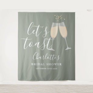 Let's Toast Bridal Shower Sage Green Backdrop Tapestry