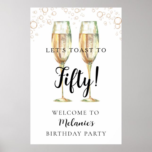 Let's Toast Champagne Birthday Welcome Poster (Front)