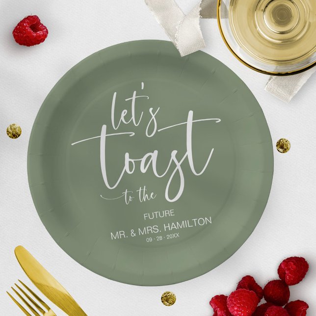 Let's Toast Chic Calligraphy Engagement Party Paper Plate (Creator Uploaded)