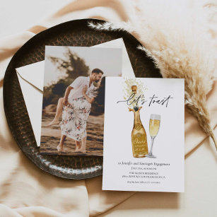 Let's Toast Couples Engagement Photo Invitation