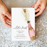 Let's Toast Pink Champagne Bottle Bridal Shower Invitation<br><div class="desc">Let's Toast Bridal Shower Party Invitation. Designed with a beautiful watercolor Gold Champagne Bottle.  Matching items in our store Cava Party Design.</div>