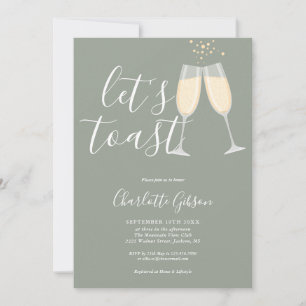 Let's Toast Script Bridal Shower Sage Green Invitation