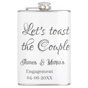Let's toast the couple engagement party name date hip flask