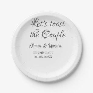 Let's toast the couple engagement party name date  paper plate