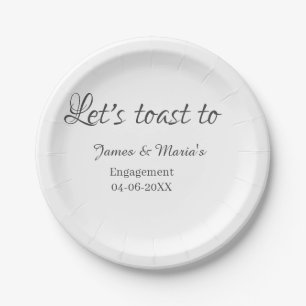 Let's toast to engagement party name date elegant  paper plate