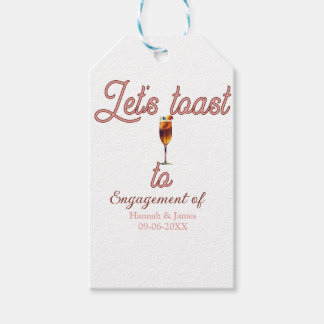 Let's toast to engagement party name date glass gift tags