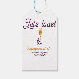 Let's toast to engagement party name date glass gift tags