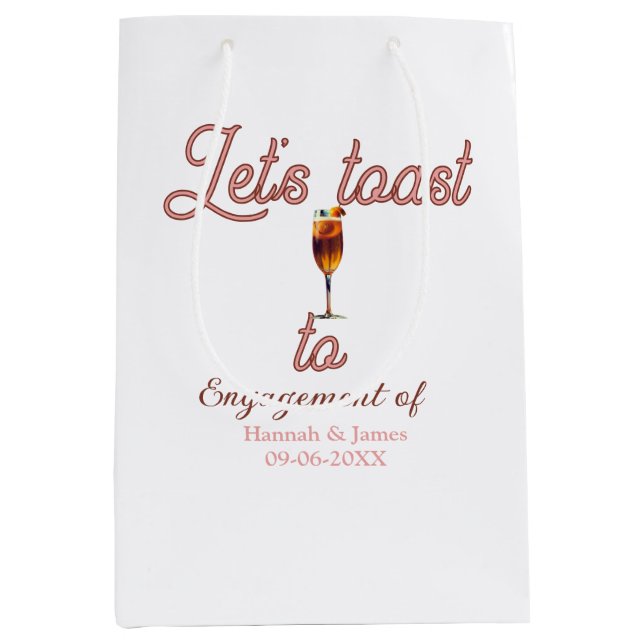 Let's toast to engagement party name date glass medium gift bag (Front)