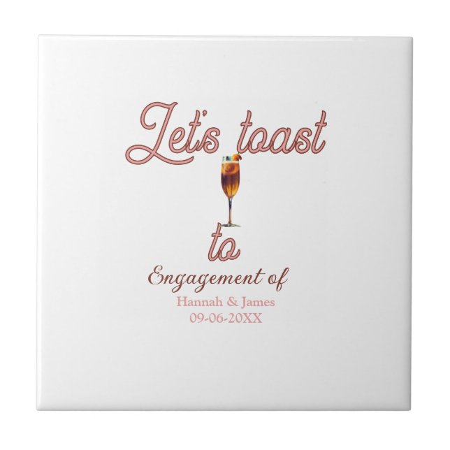 Let's toast to engagement party name date glass tile (Front)