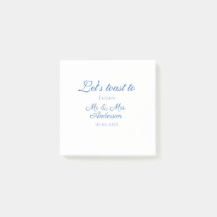 lets toast to future mr & mrs couple wedding blue post-it notes