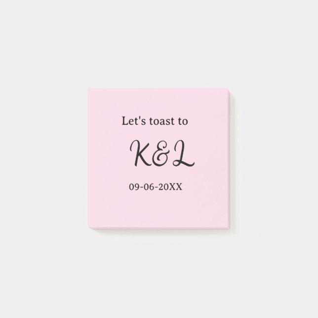 Let's toast to wedding engagement name letter pink post-it notes (Front)