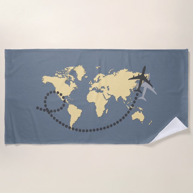 Let's travel the world illustration beach towel (Front)