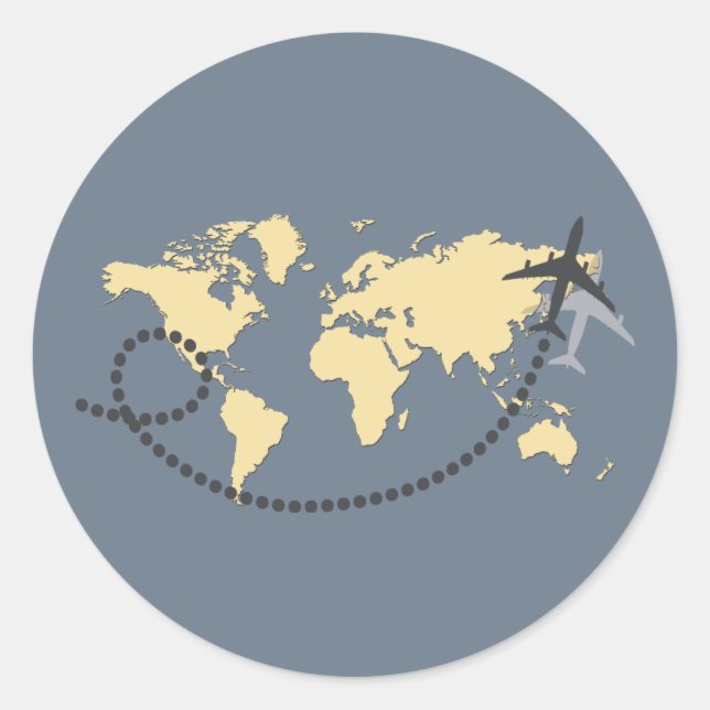 Let's travel the world illustration classic round sticker (Front)