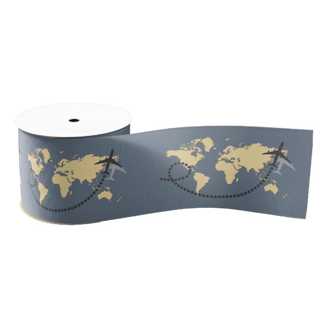 Let's travel the world illustration grosgrain ribbon (Spool)