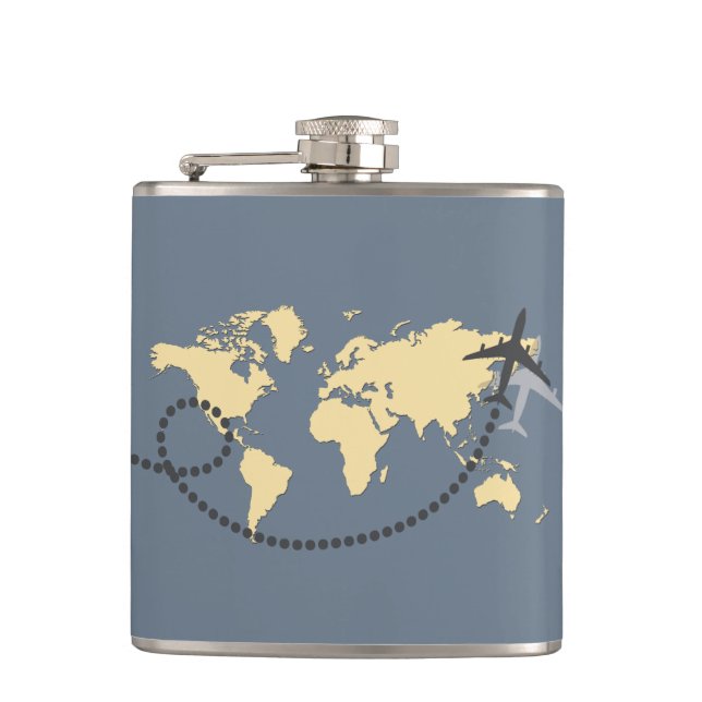 Let's travel the world illustration hip flask (Front)