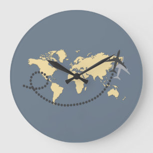 Let's travel the world illustration large clock