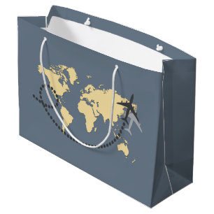 Let's travel the world illustration large gift bag