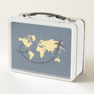 Let's travel the world illustration metal lunch box