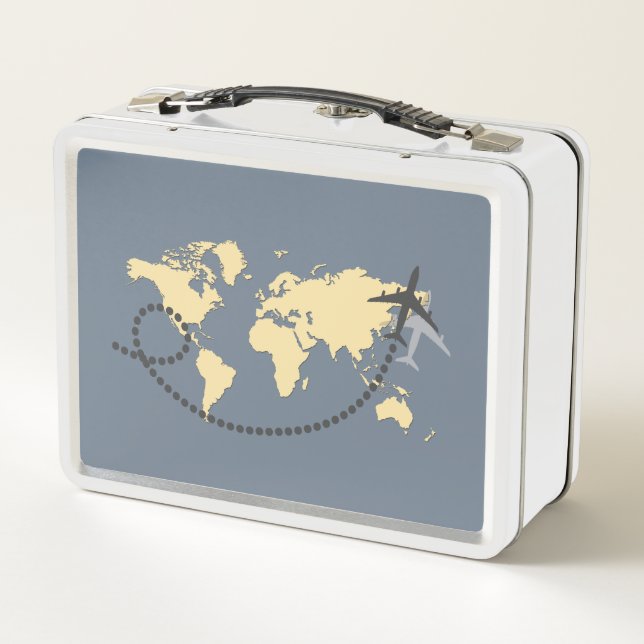 Let's travel the world illustration metal lunch box (Back)