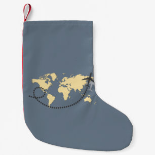 Let's travel the world illustration small christmas stocking