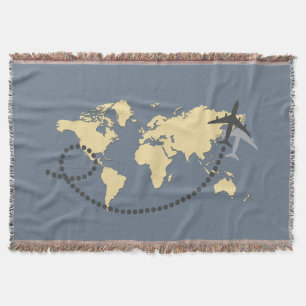 Let's travel the world illustration throw blanket