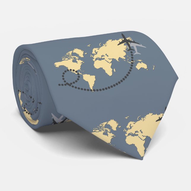 Let's travel the world illustration tie (Rolled)