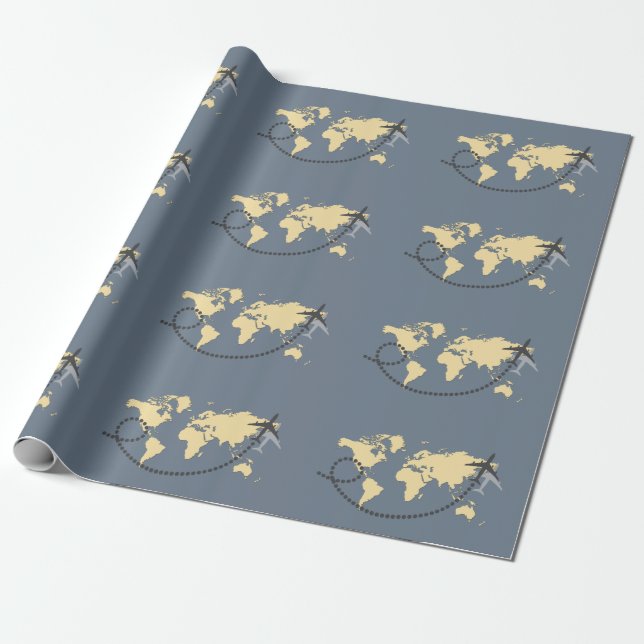 Let's travel the world illustration wrapping paper (Unrolled)