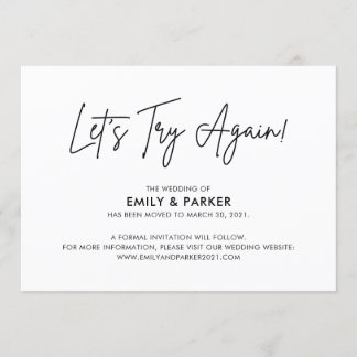 Let's Try Again Wedding Postponement Announcement
