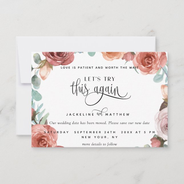 Let's Try This Again, Blush Peach Floral Save The Date (Front)
