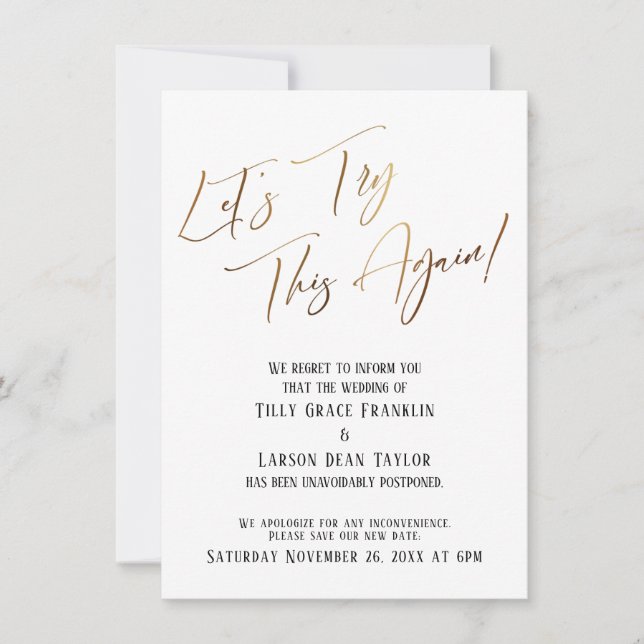 Let's Try This Again Delayed Wedding Announcement (Front)