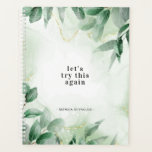 Let's Try This Again | Greenery Marble Monogram Planner<br><div class="desc">Featuring beautiful watercolor foliage on gold and green marble background with your choice of personalisation. Makes the great gift for busy men, women, teens or kids. Add your custom wording to this design by using the "Edit this design template" boxes on the right hand side of the item, or click...</div>
