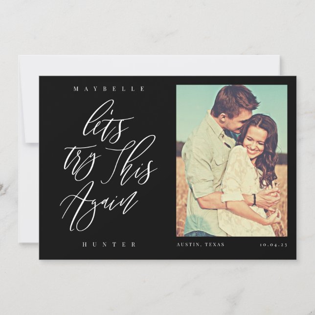 Let's Try This Again Modern Calligraphy & Photo Save The Date (Front)