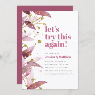 Let's Try This Again Purple & Gold Wedding Change Invitation