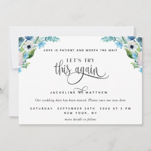 Let's Try This Again, White and Blue Floral Save The Date