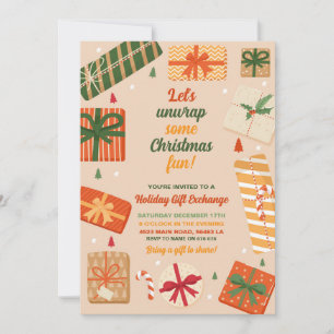 Let's Unwrap Some Fun This Christmas Gifts Present Invitation