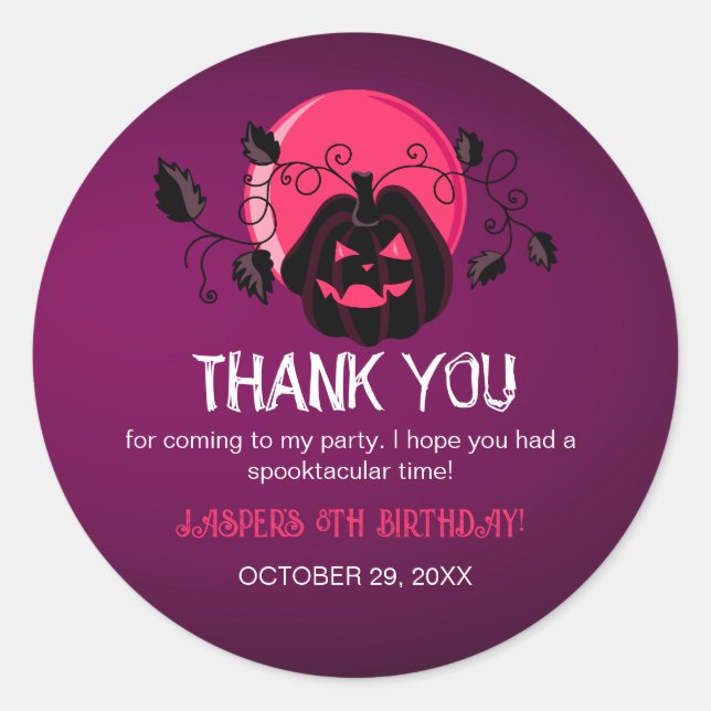 Let'sGet Spooky Halloween Birthday Party Thank You Classic Round Sticker (Front)