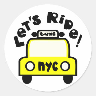 Let'sRide! With NYC Retro Taxi Cab Classic Round Sticker