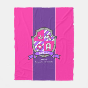 Letter A Adelle name meaning pink purple unicorn Fleece Blanket