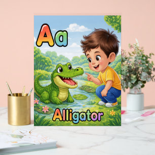 Letter A Alphabet Poster A is for Alligator Cute